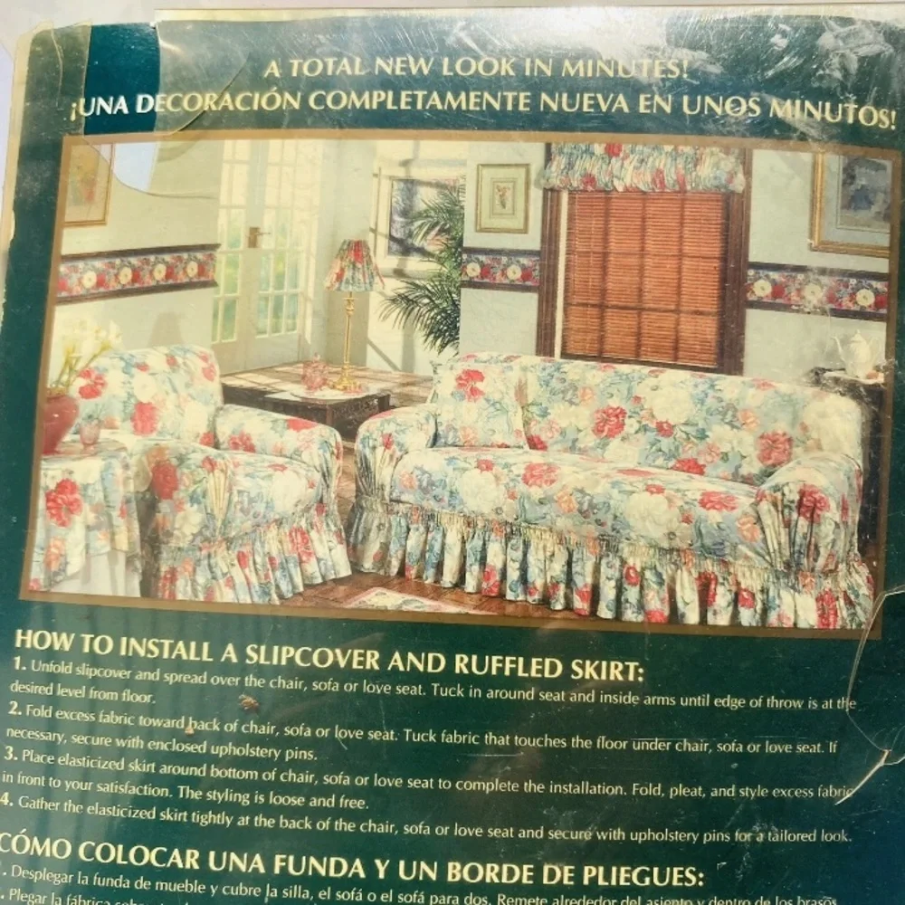 Gloria Vanderbilt Fabric Chair Cover Slipcover Floral 90 x 100” Vintage USA New